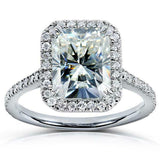 2.1Ct Radiant Cut Diamond Halo Solitaire Engagement Ring 14K White Gold Finish