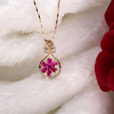 2ct Oval Cut Pink Ruby Flower Pendant 14k Rose Gold Finish NO CHAIN