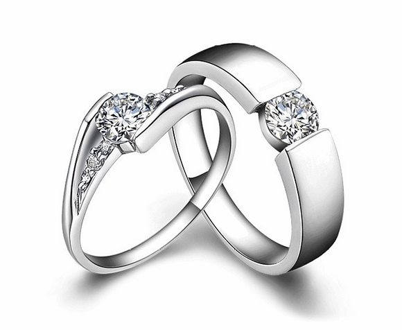 2ct Round Cut Diamond Engagement Ring 14k WhiteGold Over Couple Rings for Lovers