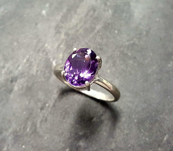 2ct Engagement Ring Oval Purple Amethyst 4 Prong Solitaire 18k White Gold Finish