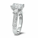 3Ct Emerald Cut Diamond Solitaire Ring 14K White Gold Over with Princess Accents