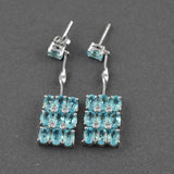 5ct Drop Earrings Oval Cut Blue Aquamarine Cluster Design 14k White Gold Finish