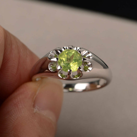 1ct Round Cut Green Peridot Floral Solitaire Engagement Ring 14k White Gold Over