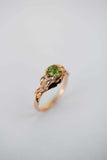 1ct Round Green Peridot Engagement Ring Leaf Vine Solitaire 14k Rose Gold Finish