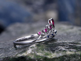 2ct Pear Cut Pink Ruby Sapphire Princess Crown Tiara Ring 14k White Gold Finish