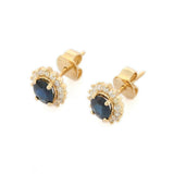 1.65ct Stud Earrings Oval Cut Blue Sapphire Floral Halo 14k Yellow Gold Finish