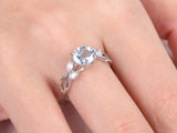 1.2ct Round Cut Blue Aquamarine Floral Engagement Ring 14k White Gold Finish