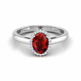 1Ct Oval Cut Red Garnet Diamond Halo Women Engagement Ring 14K White Gold Finish