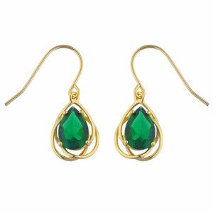 1.5ct Drop Earrings Pear Cut Emerald Intertwined Dangling 14k Yellow Gold Finish