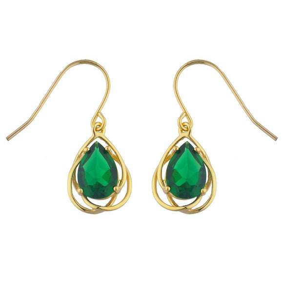 1.5ct Drop Earrings Pear Cut Emerald Intertwined Dangling 14k Yellow Gold Finish