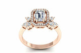 Halo Floral Solitaire Engagement Ring 2ct Emerald Cut Diamond 14k Rose Gold Over