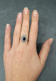 1ct Engagement Ring Oval Cut Blue Sapphire Leaf Floral 14k White Gold Finish