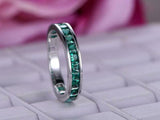 2ct Princess Green Emerald Wedding Band 3/4th Full Eternity 14k White Gold Over