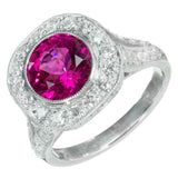 2.5ct Round Cut Pink Ruby Engagement Ring Halo Split Shank 14k White Gold Finish