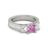 5Ct Princess Cut Pink Sapphire Diamond Accent Solitaire Ring 14K White Gold Over