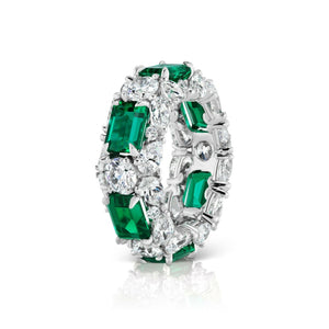 10Ct Green Emerald Diamond Iced Cocktail Full Eternity Band 14K White Gold Over