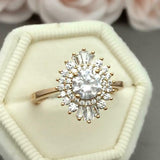 2ct Engagement Ring Round Cut Diamond Ballerina Sunburst 18k Yellow Gold Finish