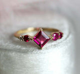 1.2ct Princess Cut Pink Ruby Engagement Ring 14k Yellow Gold Over Unique Cluster