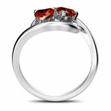 1Ct Heart Cut Red Garnet Two Stone Swirl Engagement Ring 14K White Gold Finish