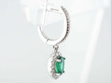 1.2ct Oval Cut Green Emerald Diamond Halo Dangle Earrings 14k White Gold Finish