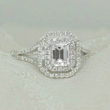 3.5ct Emerald Cut VVS1 Diamond Double Halo Engagement Ring 14k White Gold Finish