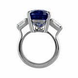 2.5Ct Oval Cut Blue Sapphire Trilogy Ring 14K White Gold Finish Trillion Accents