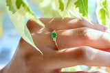 1ct Engagement Ring Round Cut Green Emerald Three Stone 14k Rose Gold Finish