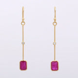 1.5ct Drop Earrings Emerald Cut Pink Ruby Dangling 14k Yellow Gold Finish