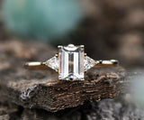 1ct Emerald Cut VVS1 Diamond Three Stone Engagement Ring 14k Yellow Gold Finish