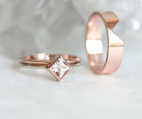 1ct Princess Cut Peach Morganite Bridal Set Engagement Ring 14k Rose Gold Finish