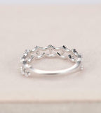 Dual Beaded Row Petite Wedding Band 0.2ct Round Cut Diamond 14k White Gold Over