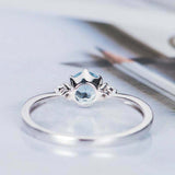 1ct Round Cut Blue Aquamarine Engagement Ring Three Stone 14k White Gold Finish