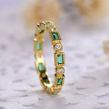 1ct Baguette Cut Green Emerald Stackable Eternity Women Band 14k YellowGold Over