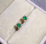 1ct Stud Earrings Round Cut Green Emerald Minimalist Design 14k WhiteGold Finish