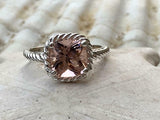 2ct Cushion Cut Morganite Braided Shank Solitaire Ring 14k White Gold Finish