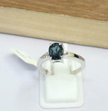 1.5ct Engagement Ring Oval Cut London Blue Topaz Trilogy 14k White Gold Finish