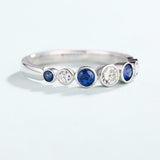 1ct Round Blue Sapphire Bezel Set Half Eternity Wedding Band 14k White Gold Over