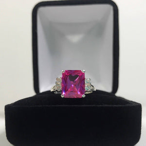 1.7ct Emerald Cut Pink Sapphire Side Diamond Engagement Ring 14k White Gold Over