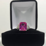 1.7ct Emerald Cut Pink Sapphire Side Diamond Engagement Ring 14k White Gold Over