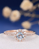 1ct Round Blue Aquamarine Engagement Ring Diamond Floral Halo 14k Rose Gold Over