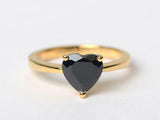 1ct Engagement Ring Heart Cut Black Diamond Solitaire 14k Yellow Gold Finish