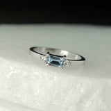 1ct Emerald Blue Aquamarine Round Diamond Accent Trilogy Ring 14k WhiteGold Over