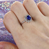 2ct Oval Cut Blue Sapphire Engagement Ring 14k White Gold Finish Floral Design