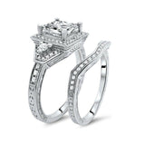 5Ct Princess Cut VVS1/D Diamond Vintage Bridal Set Ring Band 14K White Gold Over