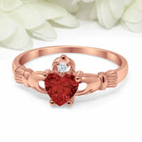 1.1Ct Heart Cut Red Garnet Claddagh Ring Irish Engagement 14K Rose Gold Finish