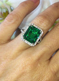 4ct Green Emerald Engagement Ring Diamond Halo Split Shank 14k White Gold Finish