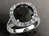 2ct Round Cut Black Diamond Engagement Ring Halo Split Shank 14k White Gold Over