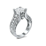 3.5Ct Round Cut Diamond Milgrain Accent Engagement Ring 14K White Gold Finish