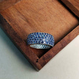 3ct Wedding Band Round Blue Sapphire Cluster Full Eternity 14k White Gold Finish