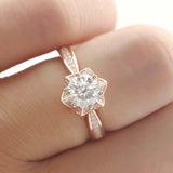 2ct Round Cut Diamond Floral Star Solitaire with Accents Ring 14k Rose Gold Over